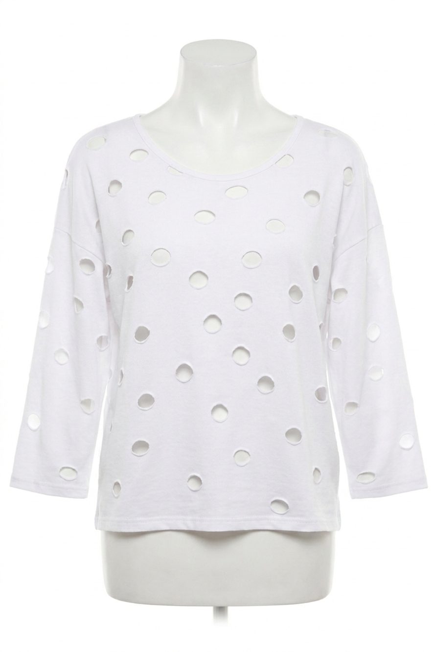 NEW FRENCH KYSS solid holey crew top in white